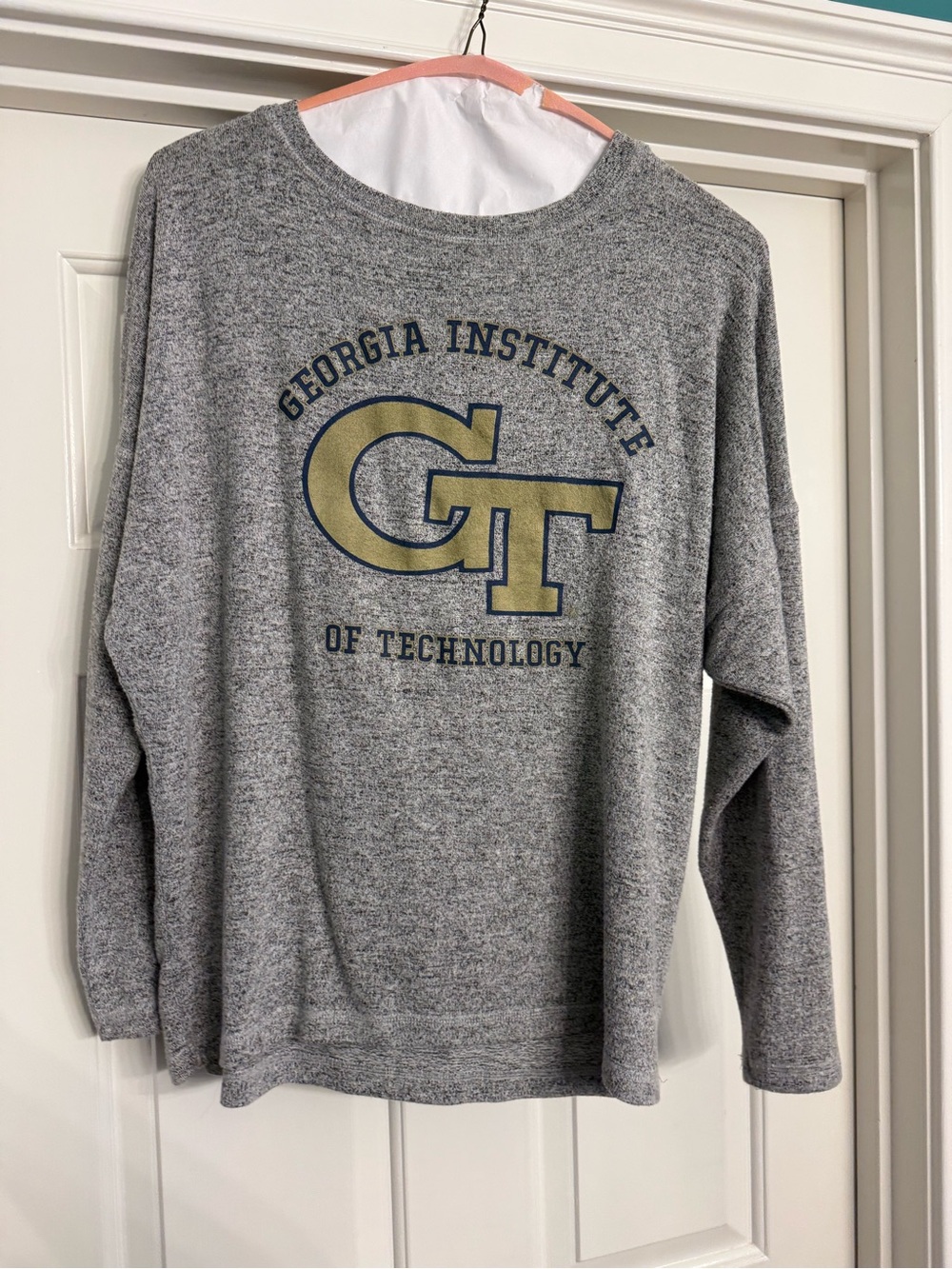 Spirit Gray Crewneck with Gold & Navy Georgia Tech Logo